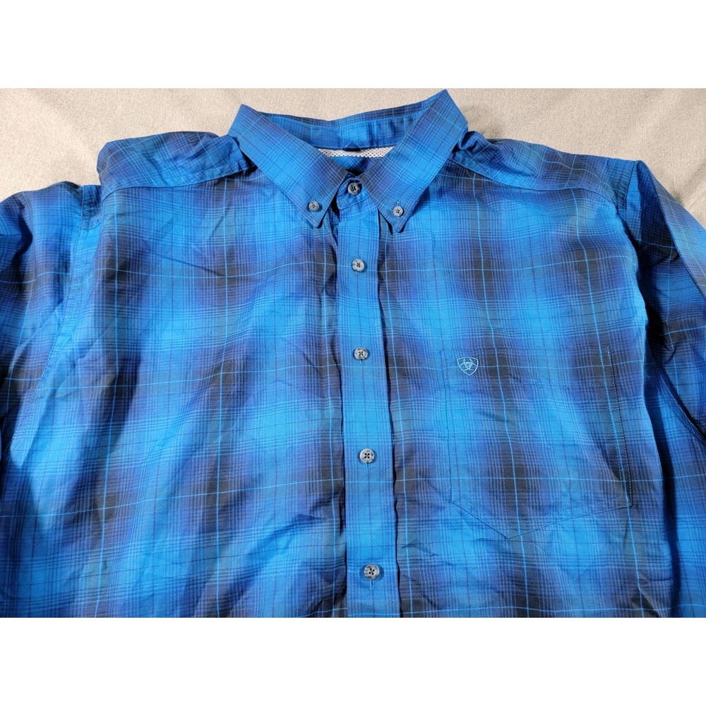 Ariat Pro Series Mens Blue Tartan Plaid Long Sleeve Shirt Button Up Vented 2XL
